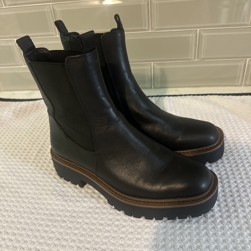 Sam Edelman Women's Laguna Lug-Sole Leather Chelsea Weatherproof Black Boot Sz 8 - Picture 4 of 13